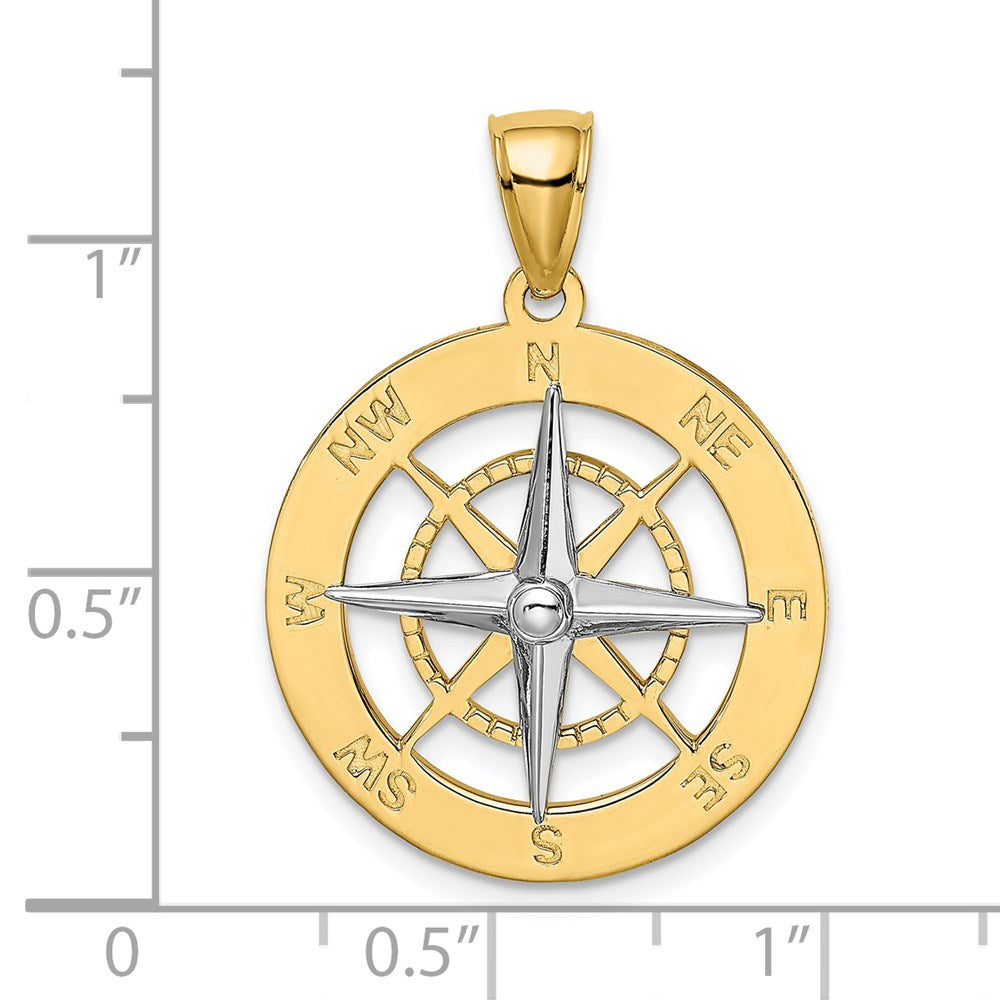 14K Bicolor-Gold Charm Nautischer Kompass mit Nadel aus Weißgold