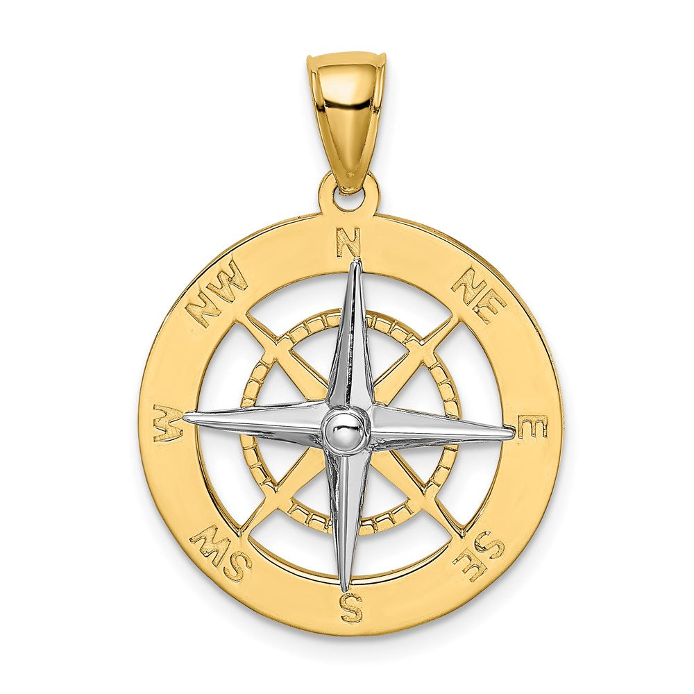 14K Bicolor-Gold Charm Nautischer Kompass mit Nadel aus Weißgold