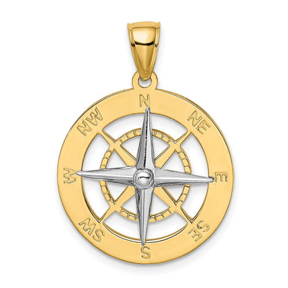14K Bicolor-Gold Charm Nautischer Kompass mit Nadel aus Weißgold