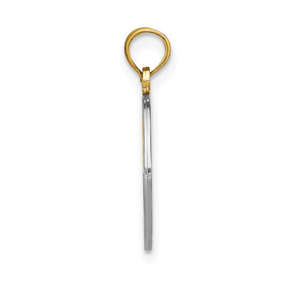 14K Gelb & Rhodium mit Rhodium Baum Of Leben in Rund Rahmen Charm