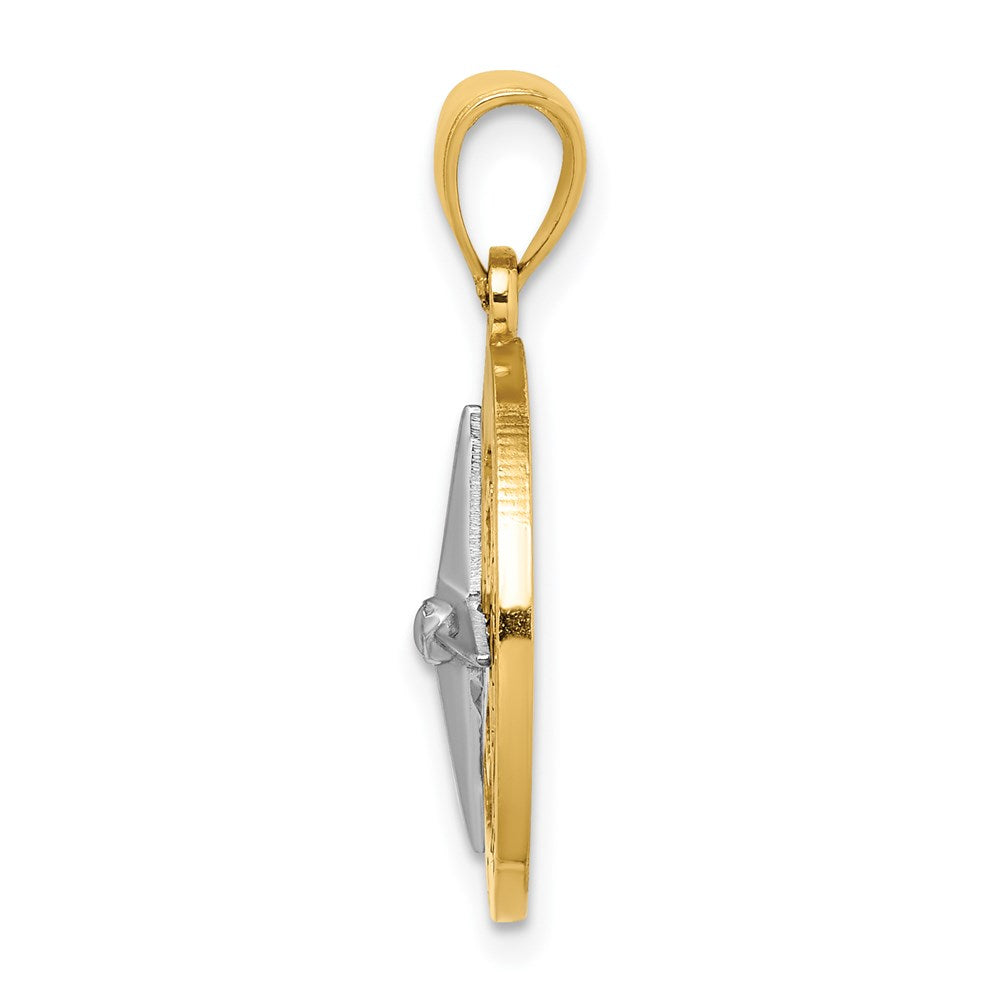 14K Bicolor-Gold Nautical-Kompass-Charm mit Nadel aus Weißgold