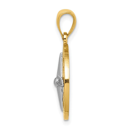 14K Bicolor-Gold Nautical-Kompass-Charm mit Nadel aus Weißgold