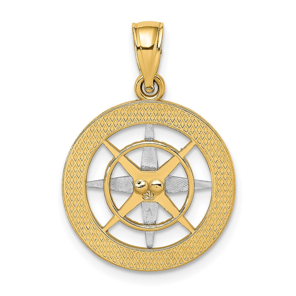 14K Bicolor-Gold Nautical-Kompass-Charm mit Nadel aus Weißgold
