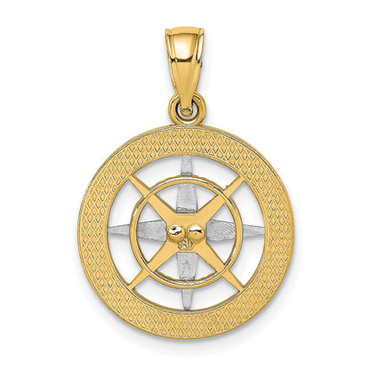 14K Bicolor-Gold Nautical-Kompass-Charm mit Nadel aus Weißgold