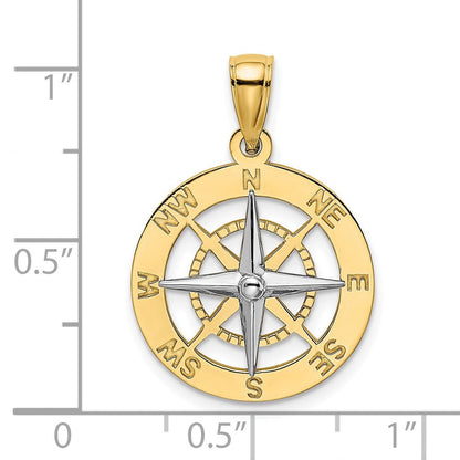 14K Bicolor-Gold Nautical-Kompass-Charm mit Nadel aus Weißgold