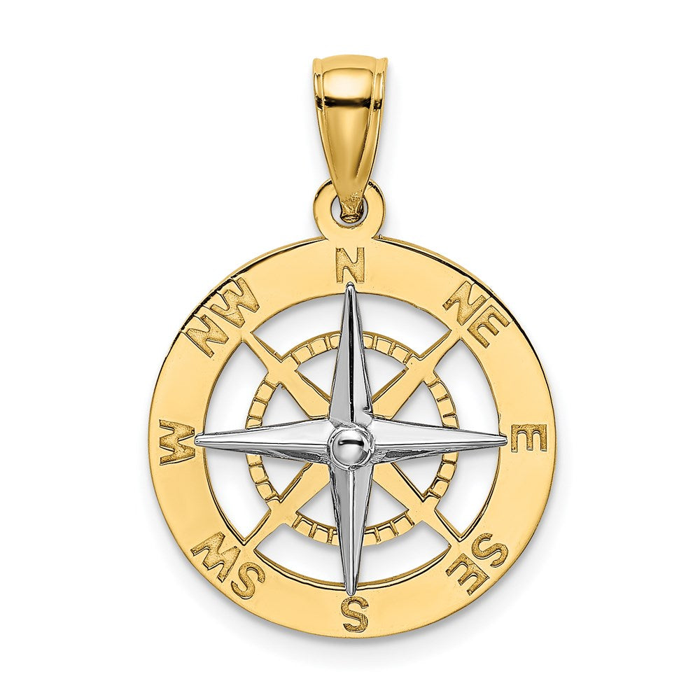 14K Bicolor-Gold Nautical-Kompass-Charm mit Nadel aus Weißgold