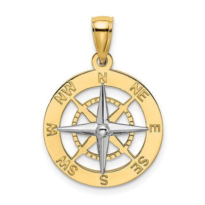 14K Bicolor-Gold Nautical-Kompass-Charm mit Nadel aus Weißgold