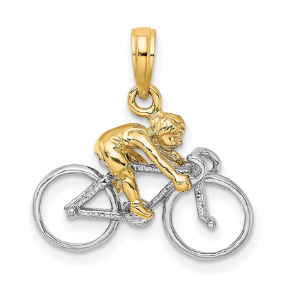 14K Bicolor Gold 3-D Fahrrad-Charm mit Fahrer