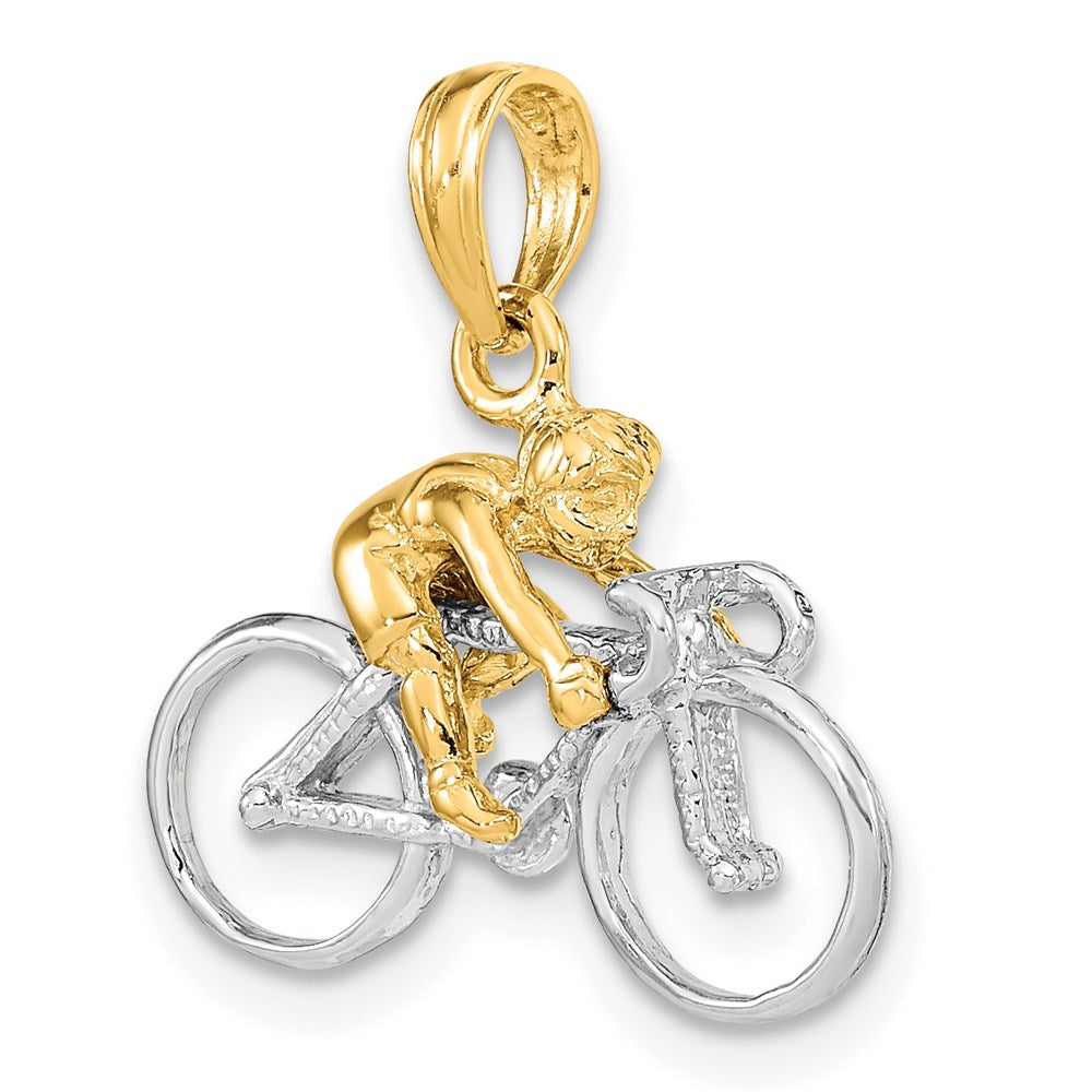 14K Bicolor Gold 3-D Fahrrad-Charm mit Fahrer