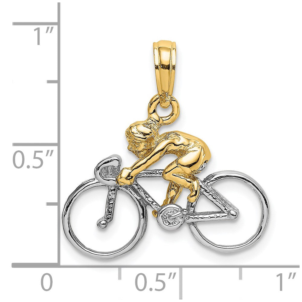14K Bicolor Gold 3-D Fahrrad-Charm mit Fahrer