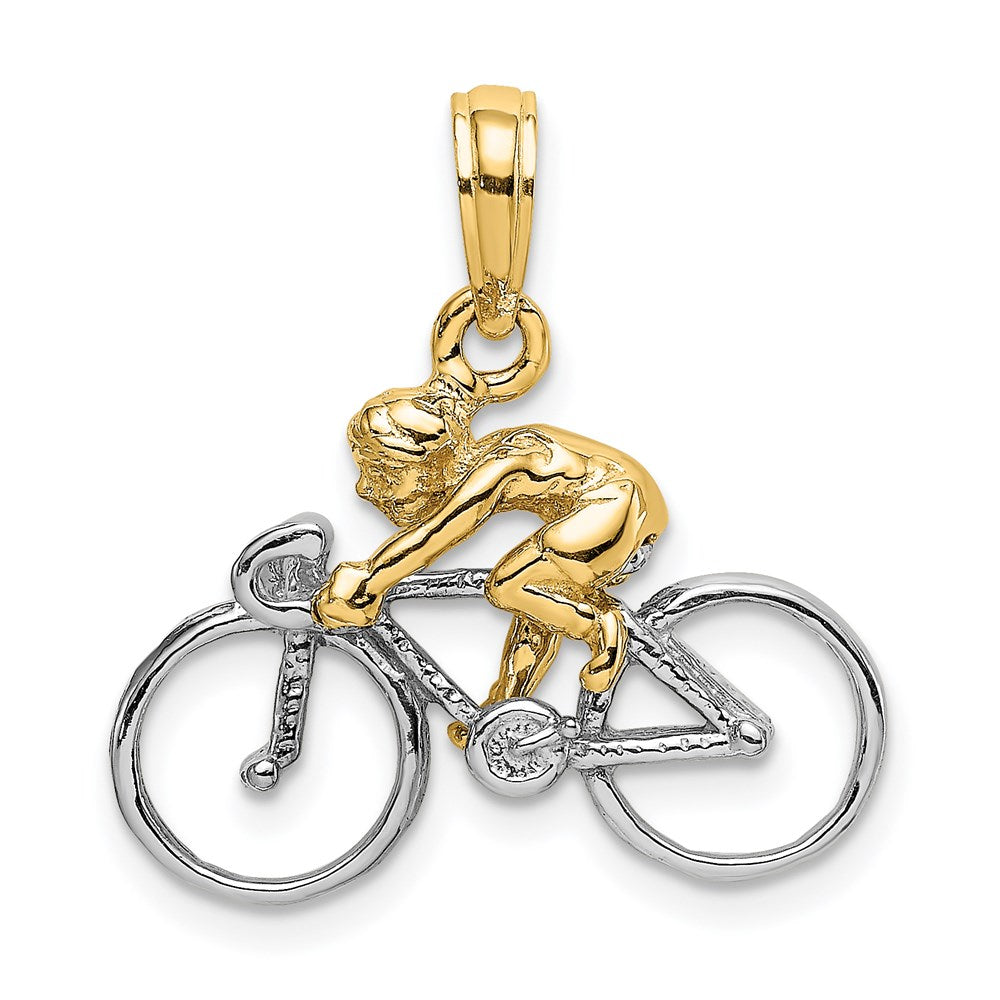 14K Bicolor Gold 3-D Fahrrad-Charm mit Fahrer