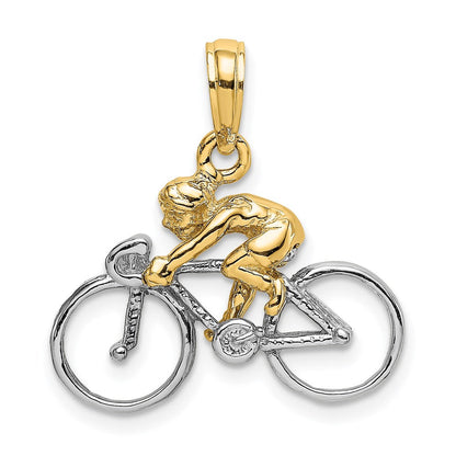 14K Bicolor Gold 3-D Fahrrad-Charm mit Fahrer