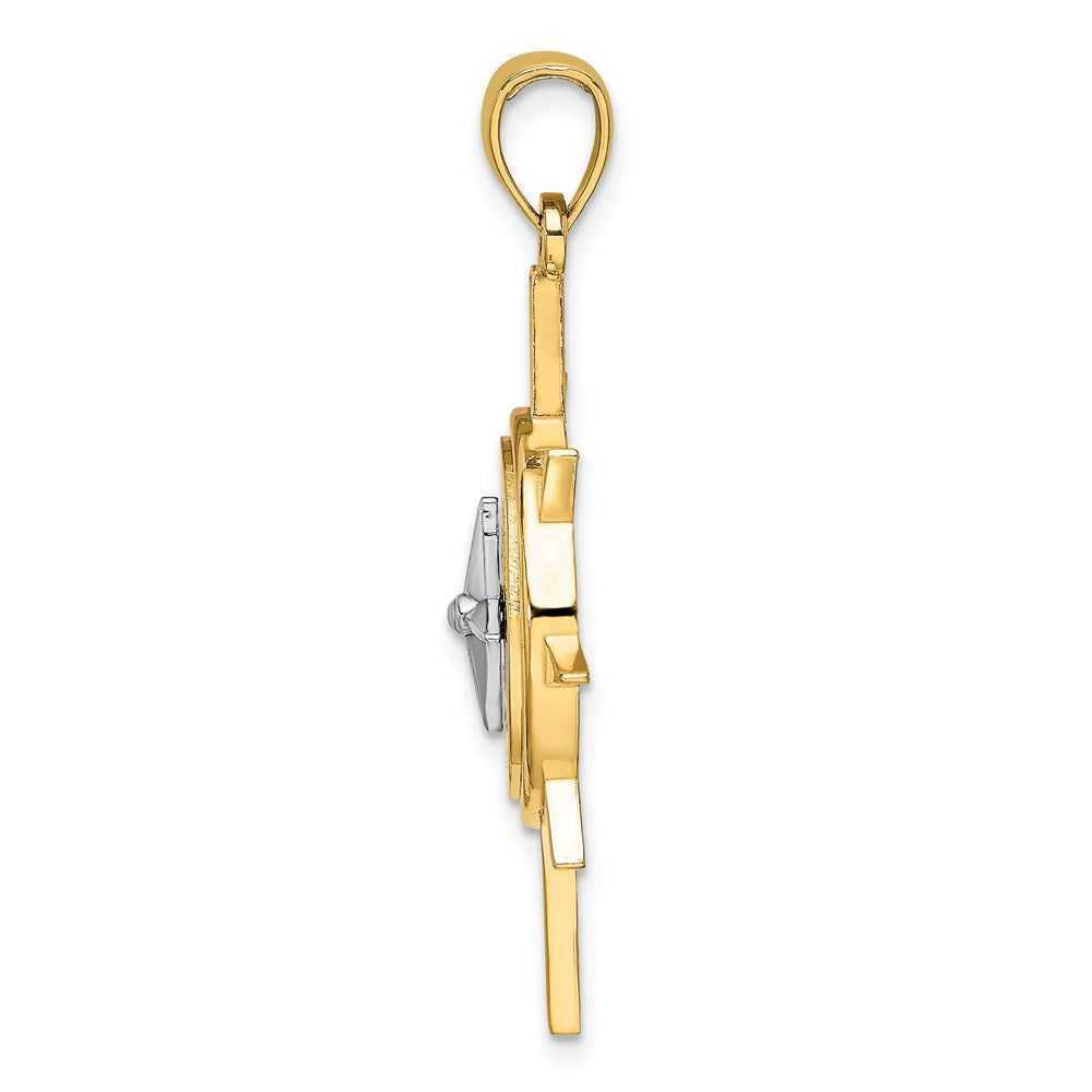 14K Bicolor-Gold Stern-Charm mit Nautik-Kompass