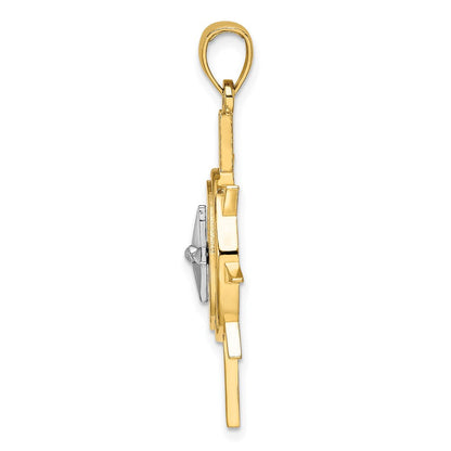 14K Bicolor-Gold Stern-Charm mit Nautik-Kompass