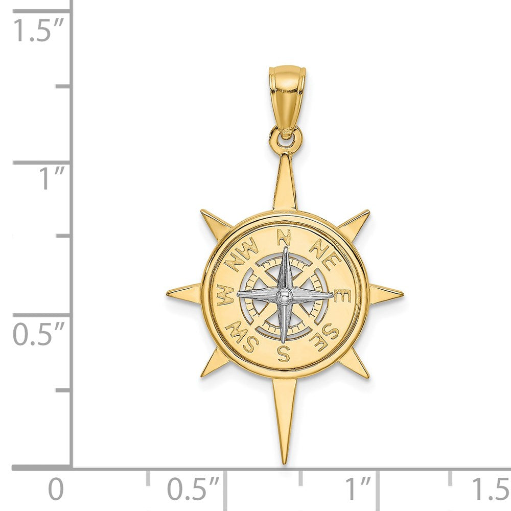 14K Bicolor-Gold Stern-Charm mit Nautik-Kompass