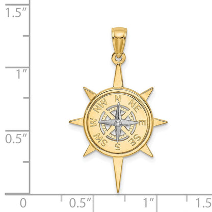 14K Bicolor-Gold Stern-Charm mit Nautik-Kompass