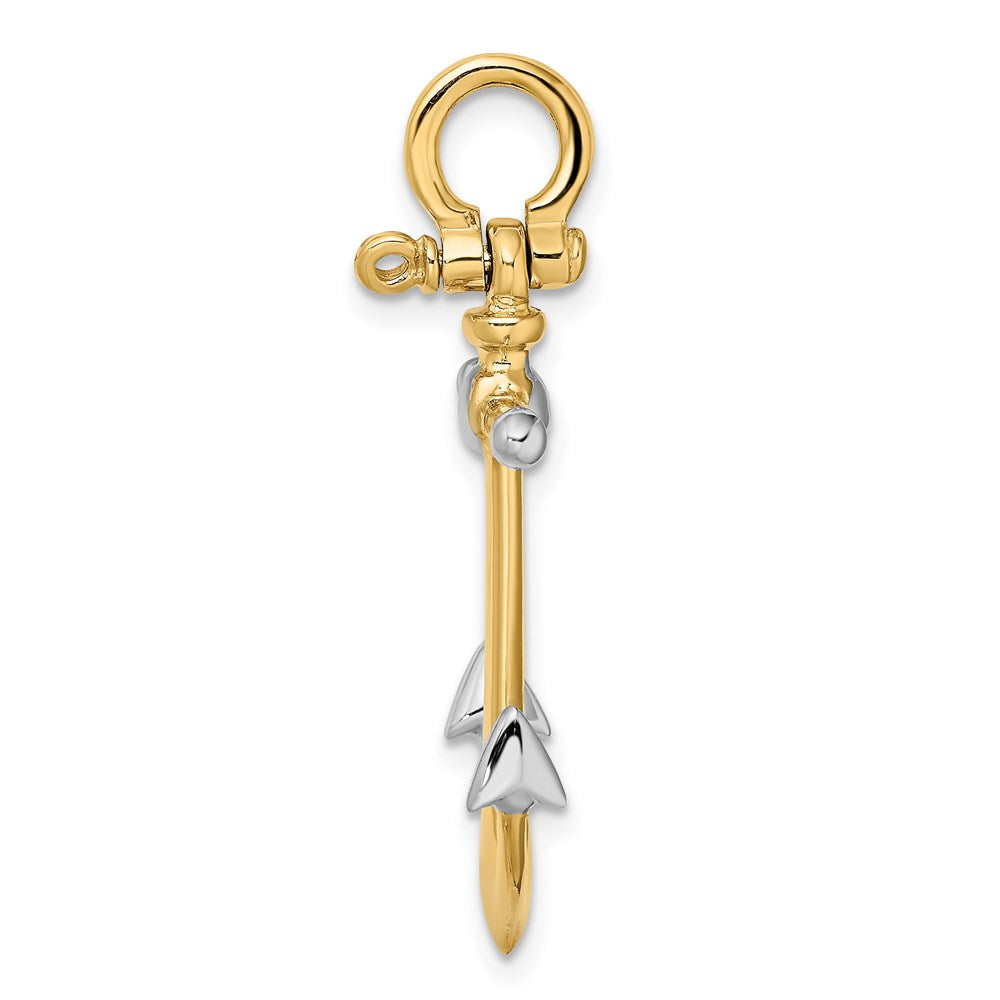 14K Gelb- und Rhodiumgold mit Rhodium 3-D-Anker-Charm mit langem T-Steg und Schäkel-Öse