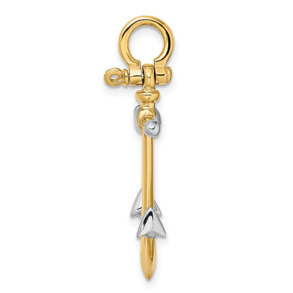 14K Gelb- und Rhodiumgold mit Rhodium 3-D-Anker-Charm mit langem T-Steg und Schäkel-Öse