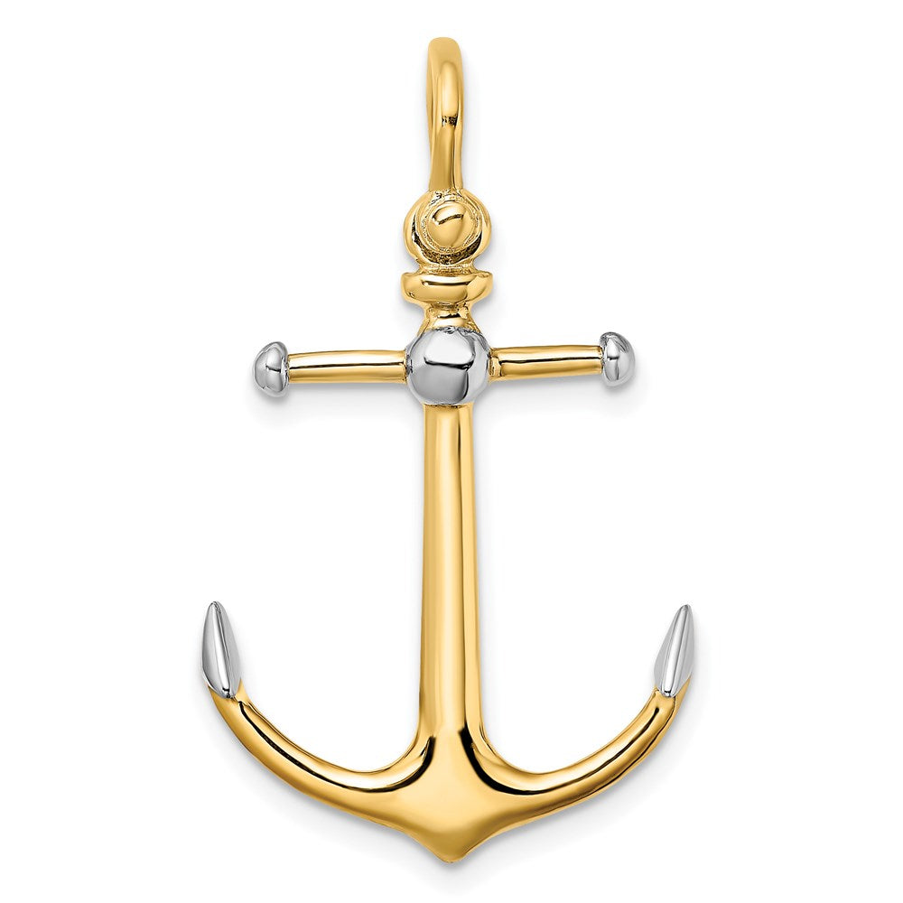 14K Gelb- und Rhodiumgold mit Rhodium 3-D-Anker-Charm mit langem T-Steg und Schäkel-Öse