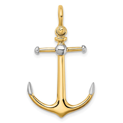 14K Gelb- und Rhodiumgold mit Rhodium 3-D-Anker-Charm mit langem T-Steg und Schäkel-Öse