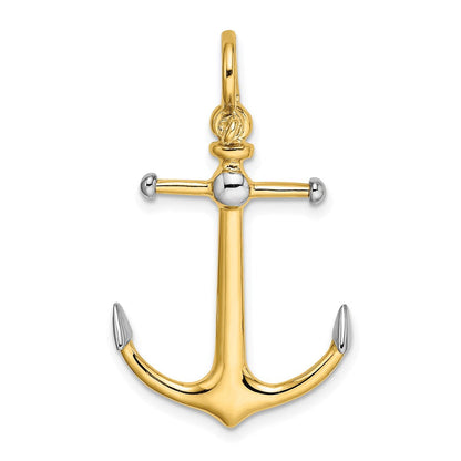 14K Gelb- und Rhodiumgold mit Rhodium 3-D-Anker-Charm mit langem T-Steg und Schäkel-Öse