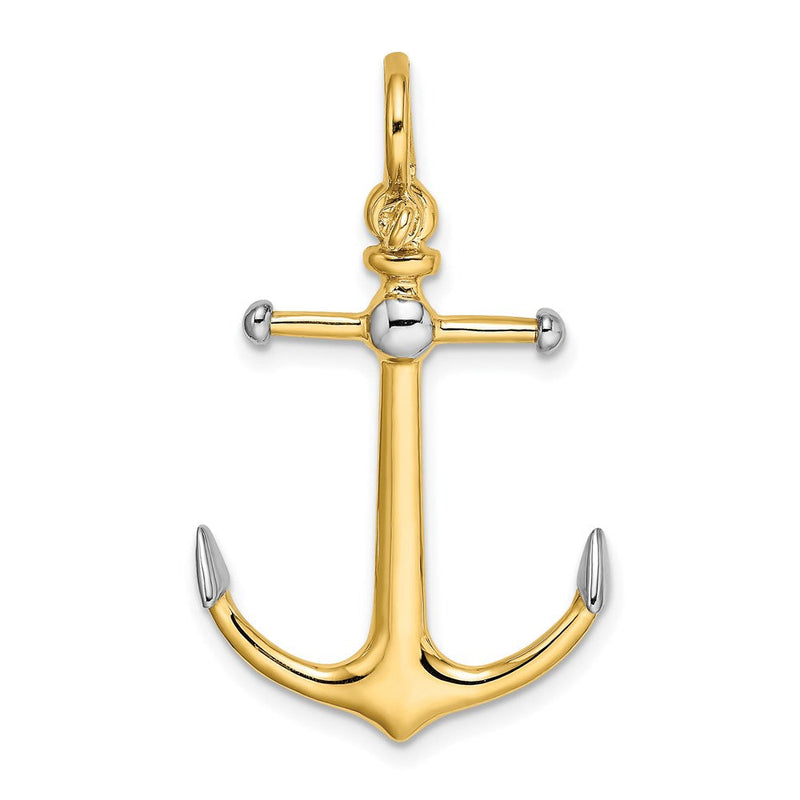 14K Gelb- und Rhodiumgold mit Rhodium 3-D-Anker-Charm mit langem T-Steg und Schäkel-Öse