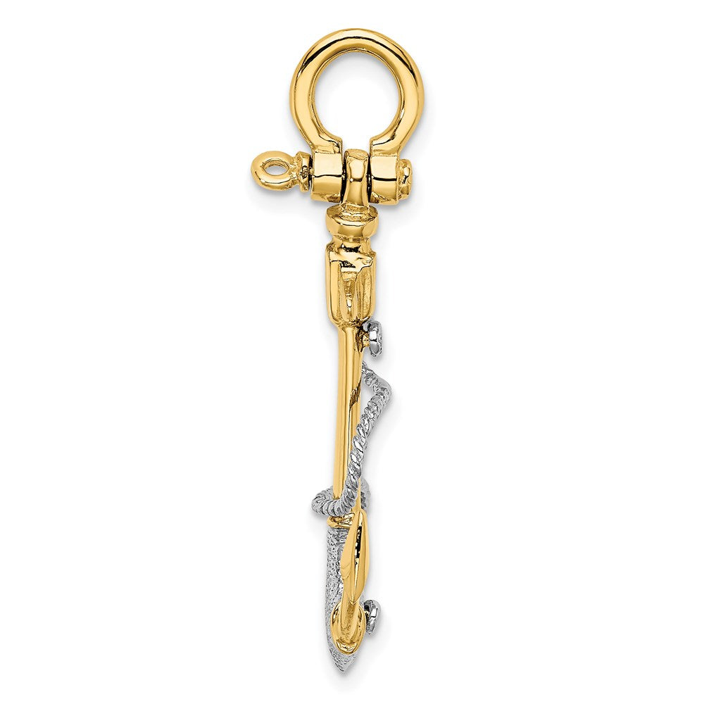 14K Bicolor-Gold 3-D texturierter Anker-Charm mit Seil und Schäkel-Öse
