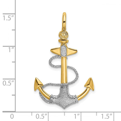 14K Bicolor-Gold 3-D texturierter Anker-Charm mit Seil und Schäkel-Öse