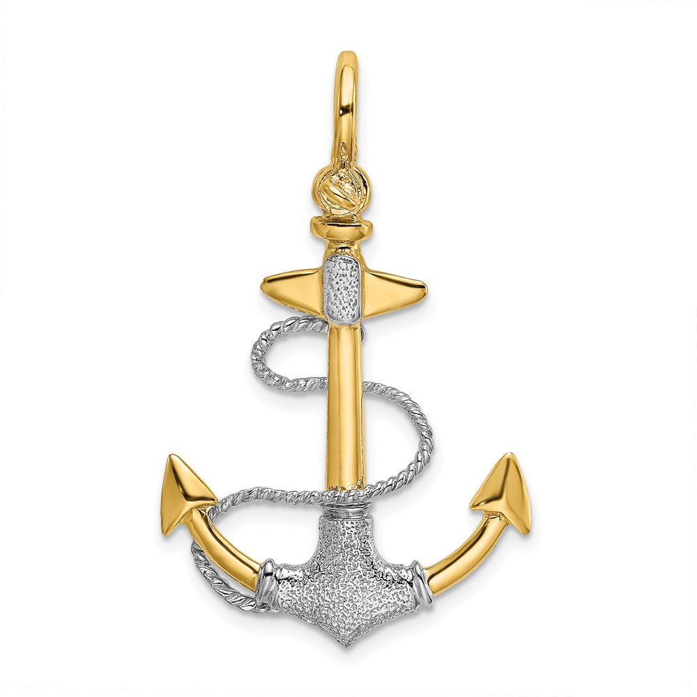 14K Bicolor-Gold 3-D texturierter Anker-Charm mit Seil und Schäkel-Öse