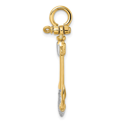 14K Gelb- und Rhodiumgold Anker-Charm mit Rhodium, 3-D-strukturiert, mit Schäkelöse