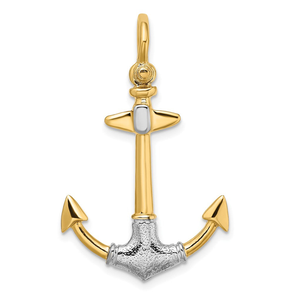 14K Gelb- und Rhodiumgold Anker-Charm mit Rhodium, 3-D-strukturiert, mit Schäkelöse