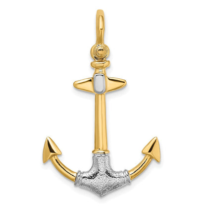 14K Gelb- und Rhodiumgold Anker-Charm mit Rhodium, 3-D-strukturiert, mit Schäkelöse