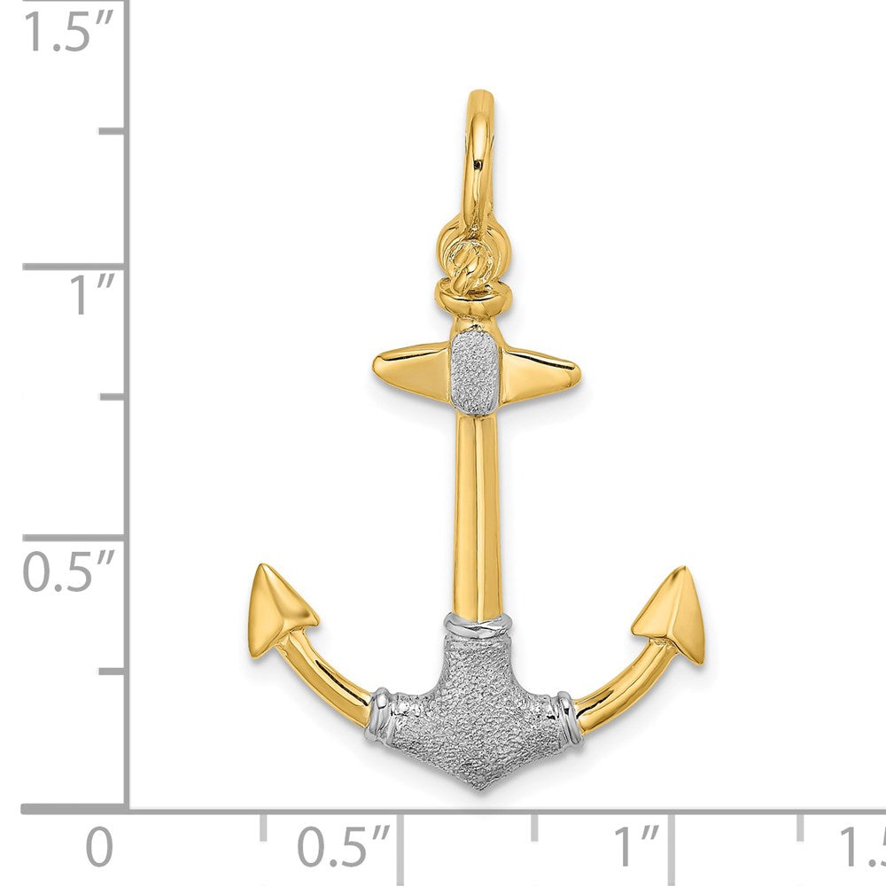 14K Gelb- und Rhodiumgold Anker-Charm mit Rhodium, 3-D-strukturiert, mit Schäkelöse
