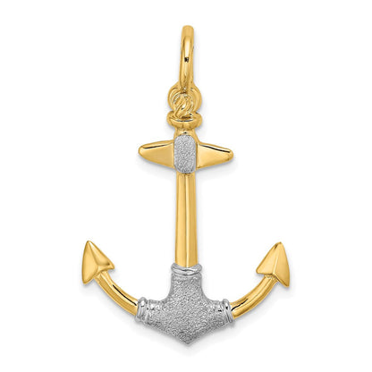 14K Gelb- und Rhodiumgold Anker-Charm mit Rhodium, 3-D-strukturiert, mit Schäkelöse