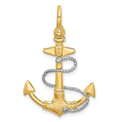 14K Bicolor-Gold 3-D Kleiner Anker mit Seil und Schäkel-Bügel Charm
