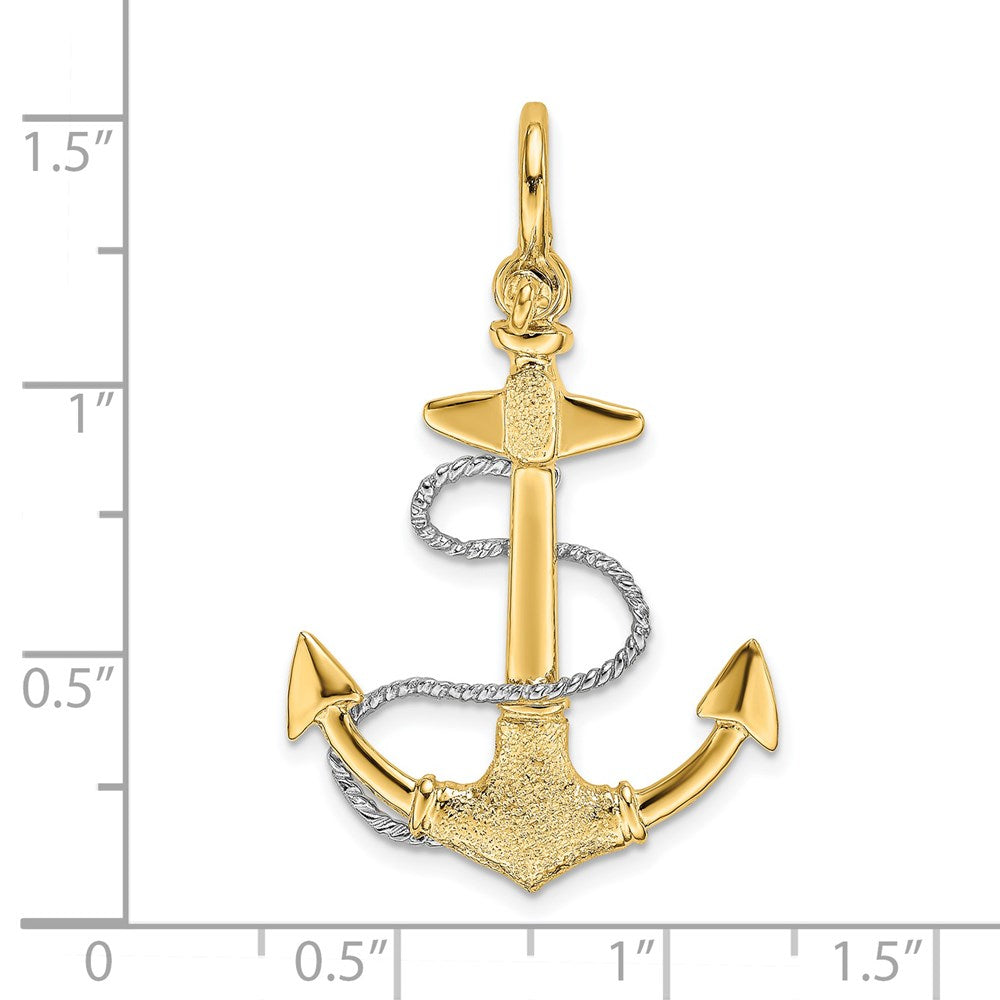 14K Bicolor-Gold 3-D Kleiner Anker mit Seil und Schäkel-Bügel Charm