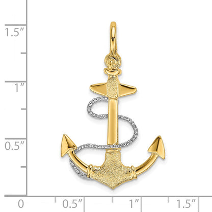 14K Bicolor-Gold 3-D Kleiner Anker mit Seil und Schäkel-Bügel Charm