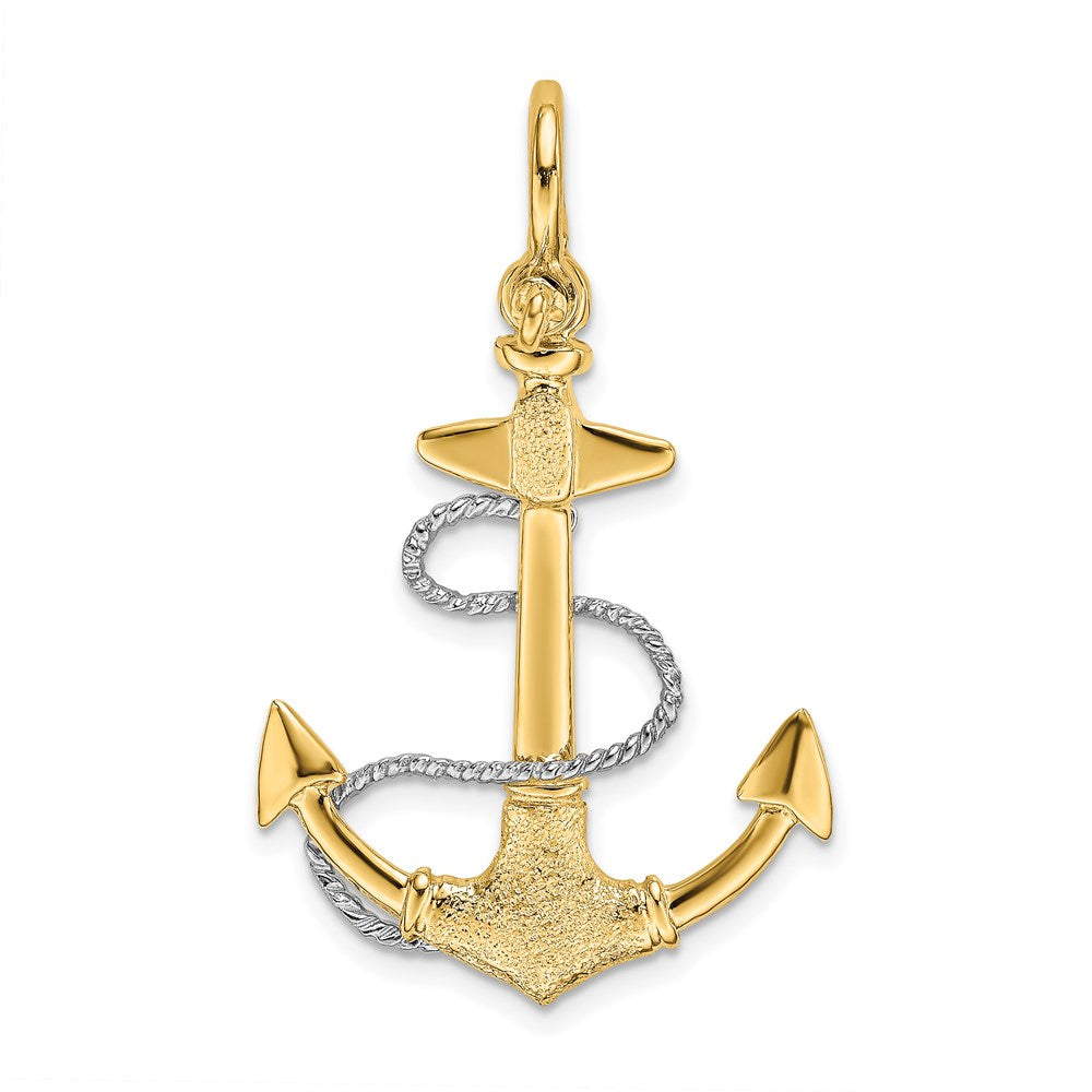 14K Bicolor-Gold 3-D Kleiner Anker mit Seil und Schäkel-Bügel Charm
