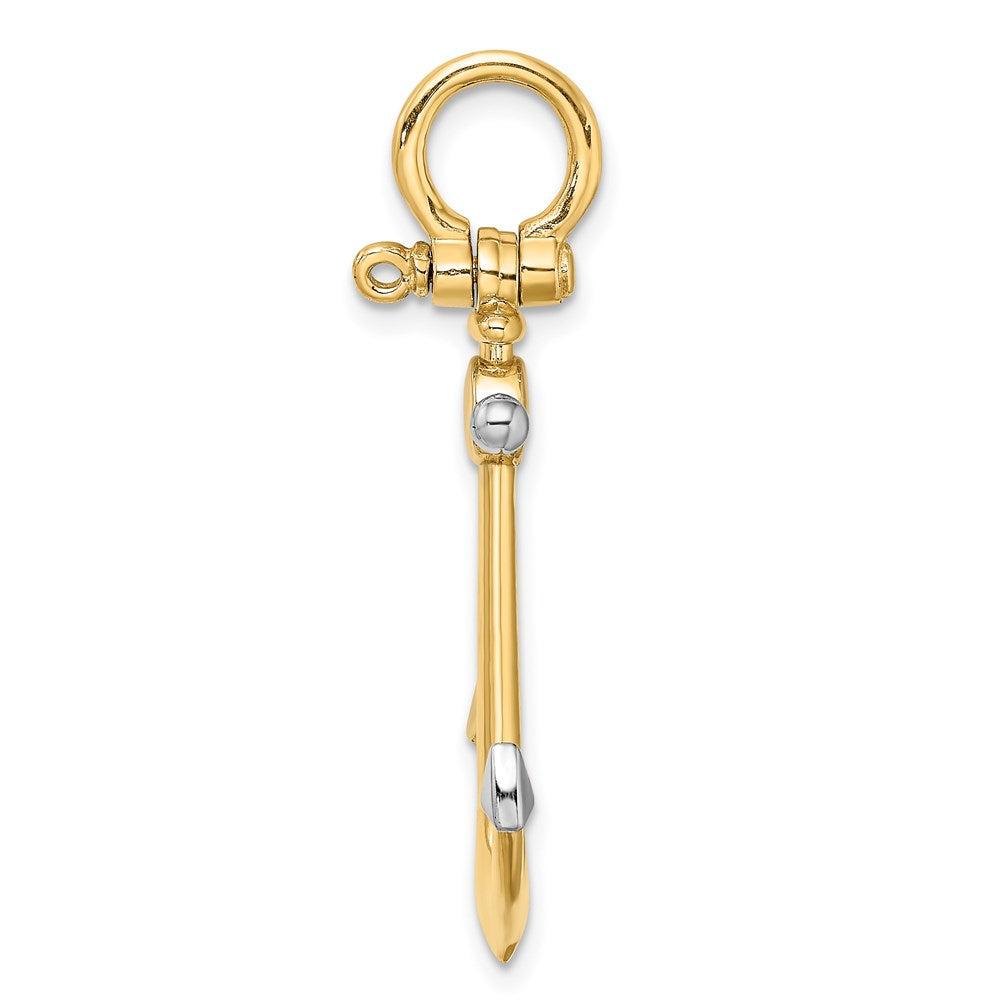 14K Gelb- und Rhodiumgold mit Rhodium, 3-D-Anker-Charm mit Schäkel-Öse