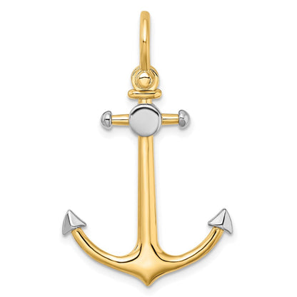 14K Gelb- und Rhodiumgold mit Rhodium, 3-D-Anker-Charm mit Schäkel-Öse