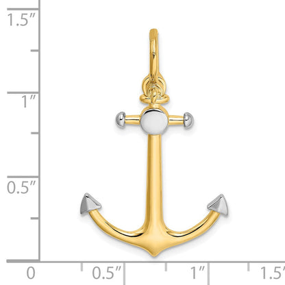 14K Gelb- und Rhodiumgold mit Rhodium, 3-D-Anker-Charm mit Schäkel-Öse
