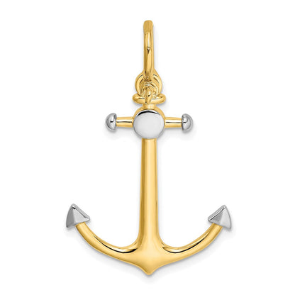 14K Gelb- und Rhodiumgold mit Rhodium, 3-D-Anker-Charm mit Schäkel-Öse