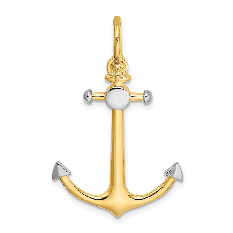 14K Gelb- und Rhodiumgold mit Rhodium, 3-D-Anker-Charm mit Schäkel-Öse