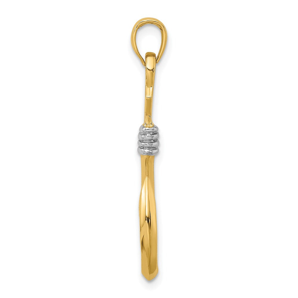 14K Gelb- und Rhodiumgold mit Rhodium 3-D-Angelhaken-mit-Seil-Charm