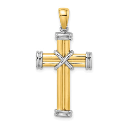 14K Bicolor Gold Polierter Kreuz-Charm