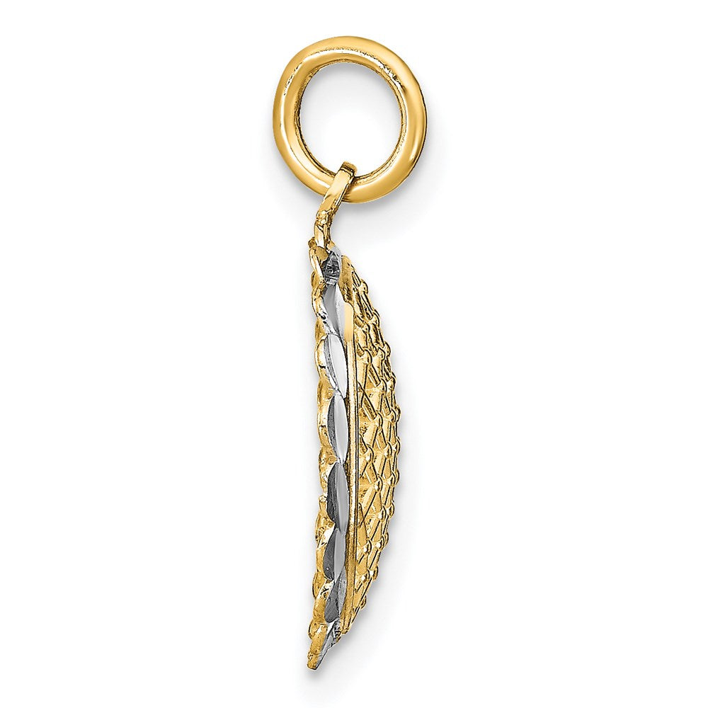 14K Gelb & Rhodium mit Rhodium Diamantiert Sonnenblume Anhänger Charm