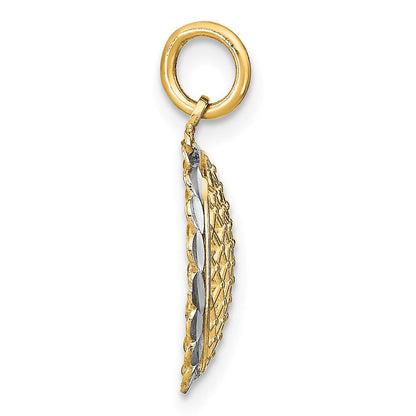 14K Gelb & Rhodium mit Rhodium Diamantiert Sonnenblume Anhänger Charm