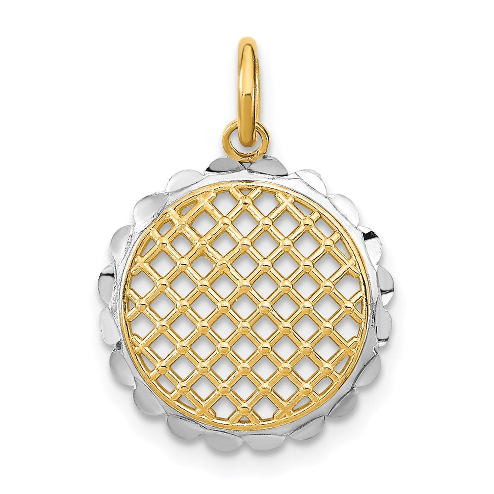 14K Gelb & Rhodium mit Rhodium Diamantiert Sonnenblume Anhänger Charm