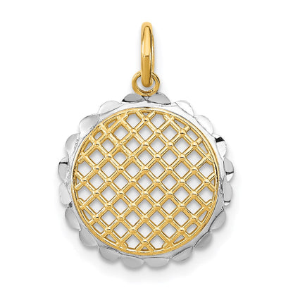 14K Gelb & Rhodium mit Rhodium Diamantiert Sonnenblume Anhänger Charm