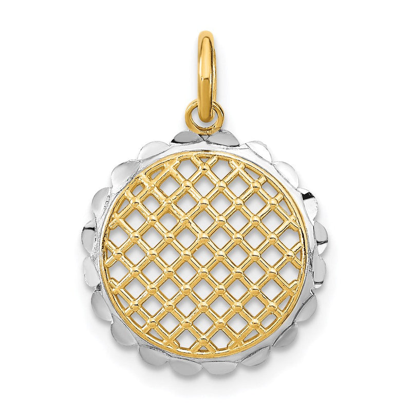 14K Gelb & Rhodium mit Rhodium Diamantiert Sonnenblume Anhänger Charm